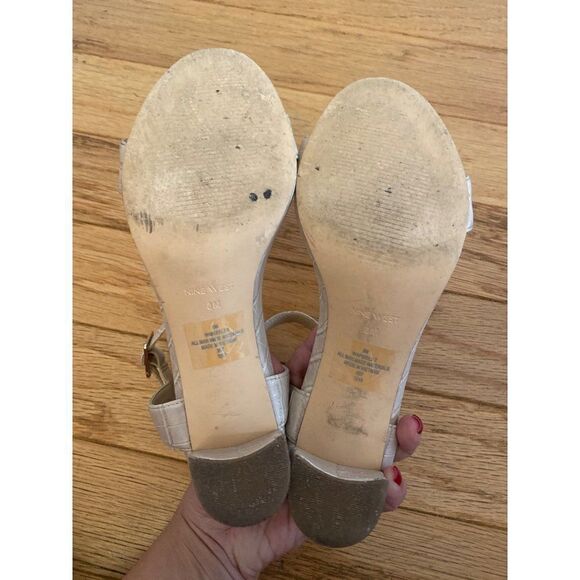 Nine West, women’s nude snakeskin print ankle strap 2.5” block heels size 8M - Picture 6 of 7